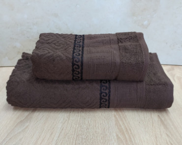 Набор турецких махровых полотенец 50х90+70х140 Gulcan Jacquard Cotton Lux Yeni Grek Brown