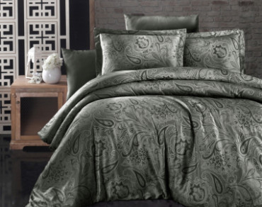 Турецька постільна білизна First Choice Cotton Satin Reagen Dark Green полуторна