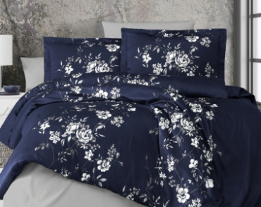 Турецька постільна білизна First Choice Cotton Satin Arya Navy Blue полуторна