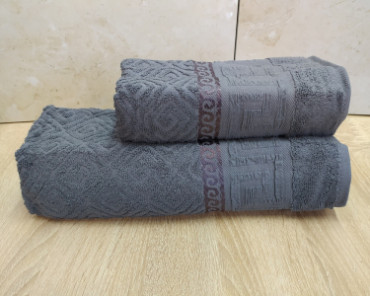 Набір турецьких махрових рушників 50х90+70х140 Gulcan Jacquard Cotton Lux Yeni Grek Gray