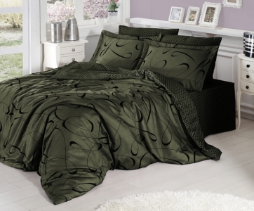 Турецкое постельное белье First Choice Cotton Satin Calisto Haki евро