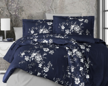 Турецька постільна білизна First Choice Cotton Satin Arya Navy blue євро