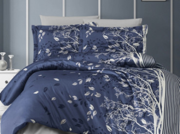 Турецкое постельное белье First Choice Cotton Satin Living Navy Blue семейное