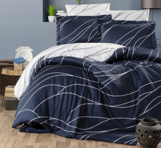 Турецкое постельное белье First Choice Cotton Satin Mesi Navy Blue евро