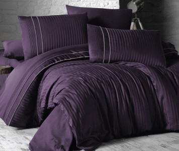 Турецька постільна білизна First Choice De Luxe сатин Dark Series Stripe Style Purple євро