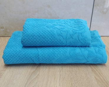 Набор турецких махровых полотенец Zeron 50х90+70х140 Damask 2 Blue