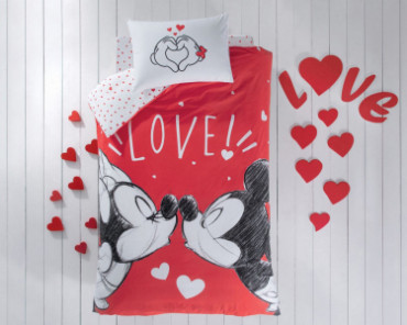 Детское постельное белье TAC Disney ранфорс 160×220 см Minnie And Mickey Lovely с простынью на резинке 100 х 200 см