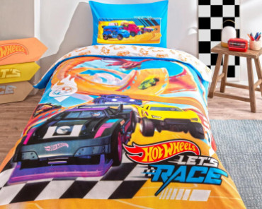 Детское постельное белье TAC Disney ранфорс 160×220 см Hot Wheels Let’s Race с простынью на резинке 100 х 200 см