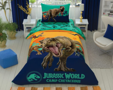 Детское постельное белье TAC Disney ранфорс 160×220 см Jurassic World Camp с простынью на резинке 100 х 200 см