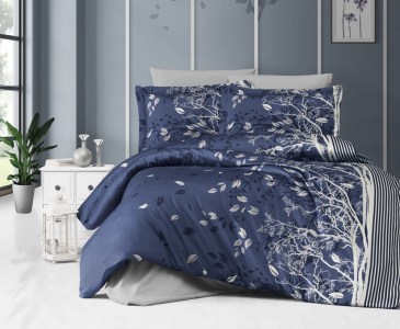 Турецька постільна білизна First Choice Cotton Satin Living Navy Blue євро