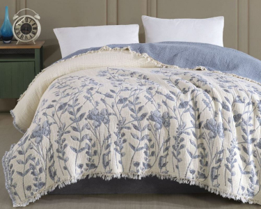 Турецкое муслиновое покрывало Zeron JACQUARD exclusive 230х250 Nora Indigo