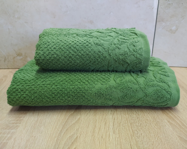 Набір турецьких махрових рушників Zeron 50х90+70х140 Damask 2 Yesil