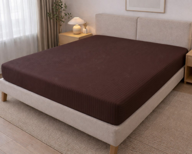 Простынь на резинке LARA сатин-страйп LUX chocolate d13232 160х200х25