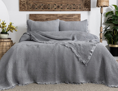 Турецьке вафельне покривало Saheser Norah 240 х 260 см Grey з наволочками 50х70