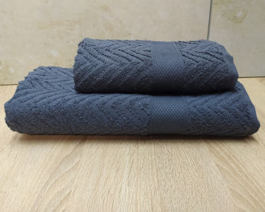 Набір турецьких махрових рушників Zeron 50х90+70х140 Zigzag Bordur Antrasit