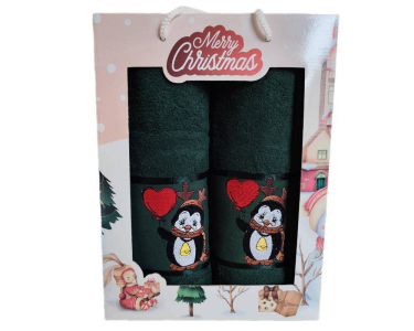Набор новогодних полотенец Gulcan 50x90+70х140 Merry Christmas Green