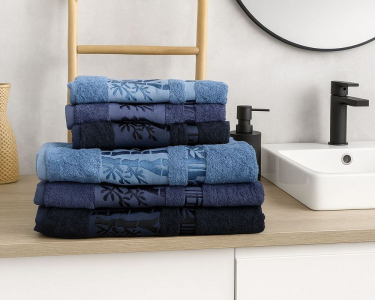 Набор турецких бамбуковых махровых полотенец Zeron 3 штуки 50х90 + 3 штуки 70х140 Agac Bamboo синий