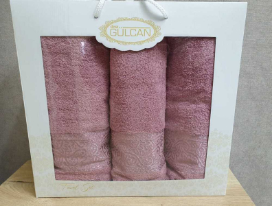 Набор турецких махровых полотенец Gulcan 2 шт 50х90 + 1 шт 70х140 V1 Pink
