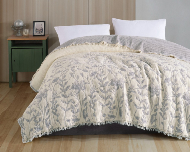 Турецкое муслиновое покрывало Charlotte Blossom 230х250 Grey
