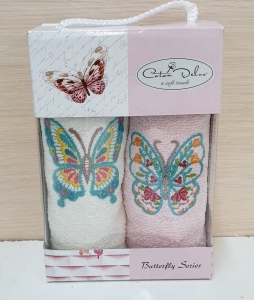 Набір рушників кухонних Cotton Deluxe 2 штуки Butterfly рожевий 30х50