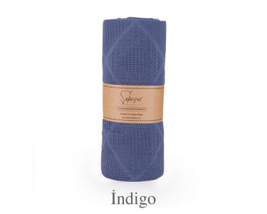 Турецьке вафельне простирадло-покрывало Saheser Cotton Pique 210×230 см Lavin Indigo