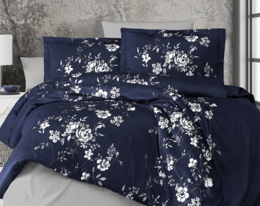 Турецкое постельное белье First Choice Cotton Satin Arya Navy Blue полуторное