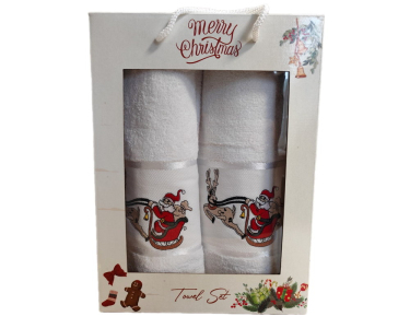 Набор новогодних полотенец Gulcan 50x90+70х140 Merry Christmas Sled White