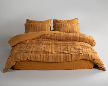 Турецкое постельное белье из вареного хлопка Limasso Stonewashed Ranforse 200 х 220 см Coastal Trio Mustard