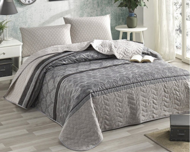 Покривало стьобане EnLora Creative Gri 200х220 з наволочками 50х70