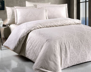 Турецкое постельное белье First Choice сатин-жаккард Sofya Champagne евро