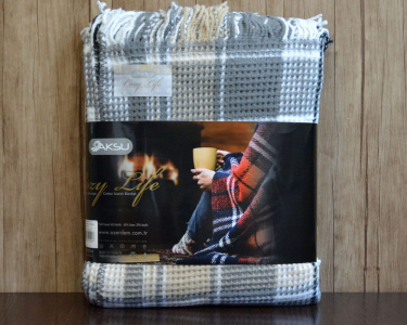 Турецкий хлопковый плед Aksu Cozy Life Inka Gri 180×220