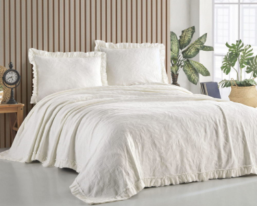 Турецкое муслиновое покрывало Saheser 240х260 с наволочками 50х70 Ilda Krem