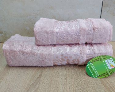 Набір турецьких бамбукових махрових рушників Cestepe 50х90+70х140 Bamboo Damaks Pink