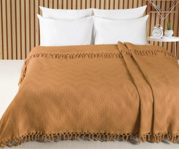 Турецкое жаккардовое покрывало Saheser Zick - Zack 220×240 см Kahve