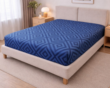 Простынь на резинке LARA бязь dp11297 Ромб Dark Blue 160х200х25