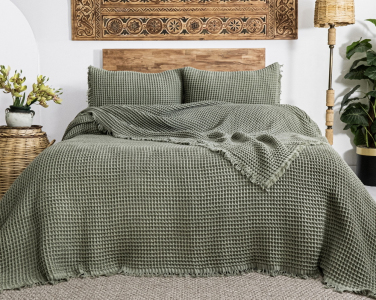 Турецьке вафельне покривало Saheser Norah 240 х 260 см Khaki з наволочками 50х70
