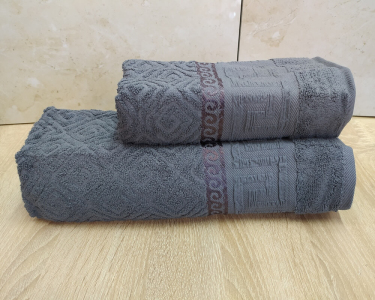 Набор турецких махровых полотенец 50х90+70х140 Gulcan Jacquard Cotton Lux Yeni Grek Gray