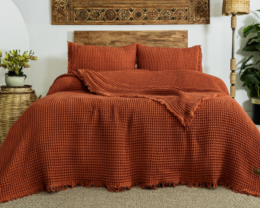 Турецкое вафельное покрывало Saheser Norah 240 х 260 см Copper с наволочками 50х70