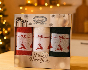 Набор новогодних полотенец Gulcan 3 штуки 30x50 Happy New Year