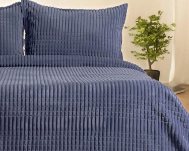 Турецкое велюровое покрывало Merinos 220 x 240 см Modern Line Lacivert с наволочками 50х70