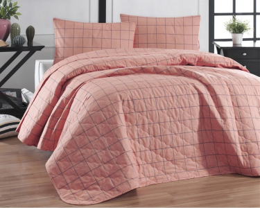 Покривало стьобане двостороннє EnLora Home ранфорс Piga Pudra 225х240 з наволочками 50х70