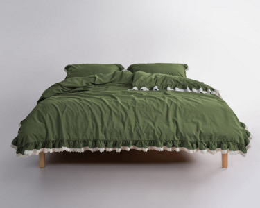 Турецька постільна білизна із вареної бавовни Limasso Stonewashed 200 х 220 см Dora Capulet Olive