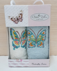 Набір рушників кухонних Cotton Deluxe 2 штуки Butterfly блакитний 30х50