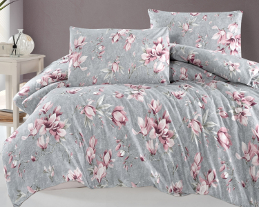 Турецкое постельное белье First Choice Homesko Ranforse Marea Powder евро с простынью на резинке 160х200х30см