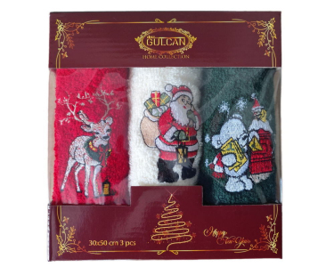 Набор новогодних полотенец Gulcan 3 штуки 30x50 Merry Christmas 2
