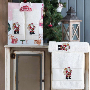 Набор новогодних полотенец Gulcan 50x90+70х140 Merry Christmas Beige