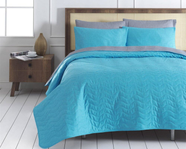 Покривало стьобане Eponj Home MaxiColor Turkuaz 200х220 з наволочками 50х70