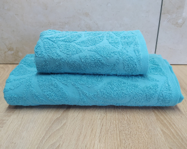 Набір турецьких махрових рушників Zeron 50х90+70х140 Yaprak Blue