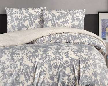 Турецкое постельное белье First Choice Homesko Ranforse Colin Grey евро с простынью на резинке 160х200х30см