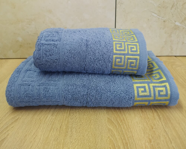 Набір турецьких махрових рушників Zeron 50х90+70х140 Grek Desen Blue